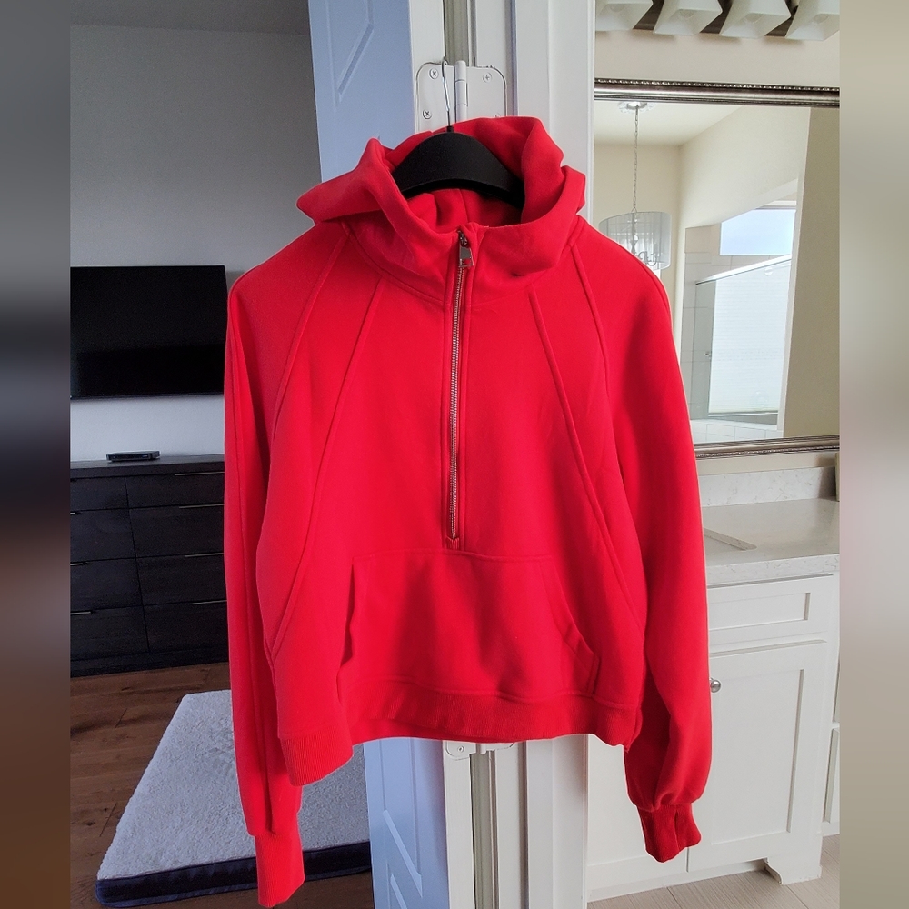 Womens Hooded Pullover Sweatshirts Half Zip Cropped Hoodie Fleece Lined Size M
